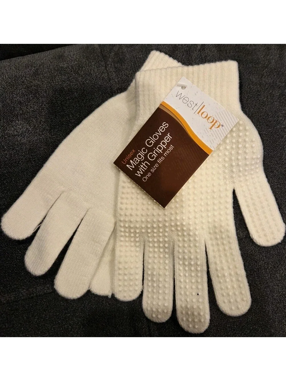 West Loop Ladies Knit Magic Gloves With Grippers One Size Fits Most Cream